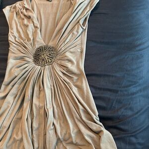 Sky Gray Blouse with Metal Rhinestone Embellishment